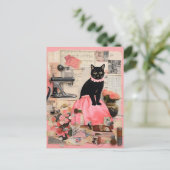 Retro Black Cat ketting Collage Briefkaart (Staand voorkant)