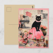 Retro Black Cat ketting Collage Briefkaart (Voorkant / Achterkant)