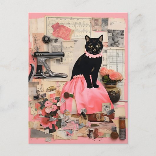 Retro Black Cat ketting Collage Briefkaart (Voorkant)