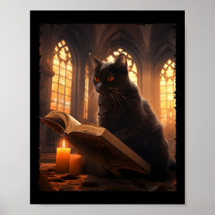 Retro Black Cat Leesboek  Halloween Boo Poster