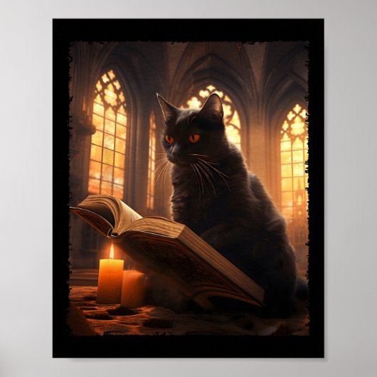 Retro Black Cat Leesboek Halloween Boo Poster (Voorkant)
