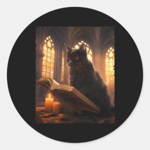 Retro Black Cat Leesboek  Halloween Boo Ronde Sticker
