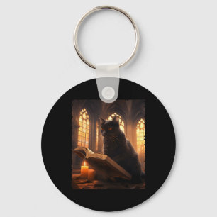 Retro Black Cat Leesboek  Halloween Boo Sleutelhanger