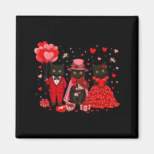 Retro Black Cat Meowentine's Day Heart Valentines  Magneet (Voorkant)