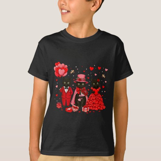 Retro Black Cat Meowentine's Day Heart Valentines T-shirt (Voorkant)