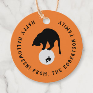 Retro Black Cat op de Moon Halloween Bedankjes Labels
