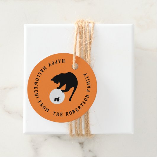 Retro Black Cat op de Moon Halloween Bedankjes Labels (In situ)