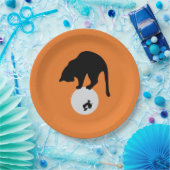 Retro Black Cat op de Moon Halloween Papieren Bordje (Feest)