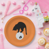 Retro Black Cat op de Moon Halloween Papieren Bordje (Feest)