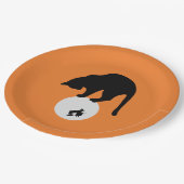 Retro Black Cat op de Moon Halloween Papieren Bordje (Gekanteld)