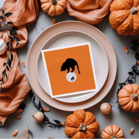Retro Black Cat op de Moon Halloween Servet