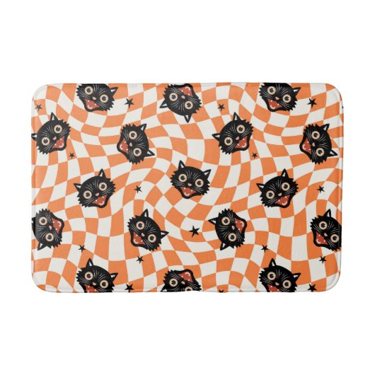 Retro Black Cat Oranje controlepatroon Badmat (Voorkant)
