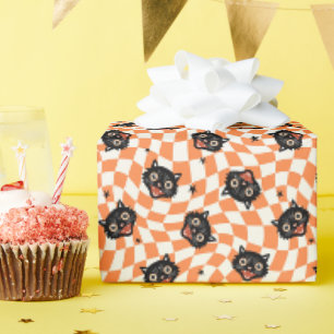 Retro Black Cat Oranje controlepatroon Cadeaupapier