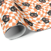 Retro Black Cat Oranje controlepatroon Cadeaupapier (Rol Hoek)