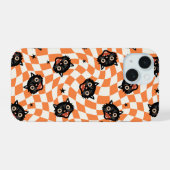 Retro Black Cat Oranje controlepatroon iPhone 15 Case (Achterkant horizontaal)