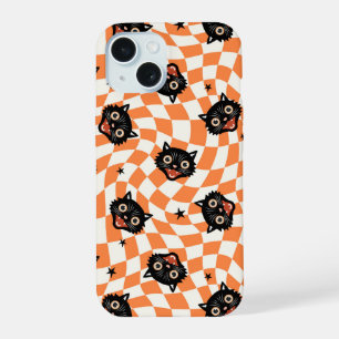 Retro Black Cat Oranje controlepatroon iPhone 15 Case