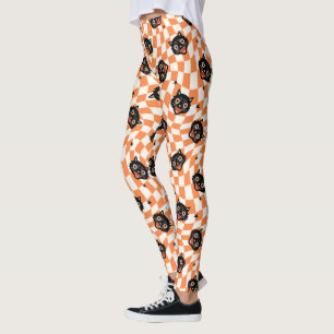 Retro Black Cat Oranje controlepatroon Leggings