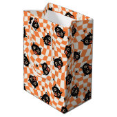 Retro Black Cat Oranje controlepatroon Medium Cadeauzakje (Achterkant Gekanteld)