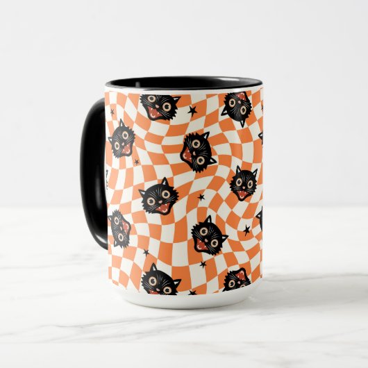 Retro Black Cat Oranje controlepatroon Mok (Voorkant links)