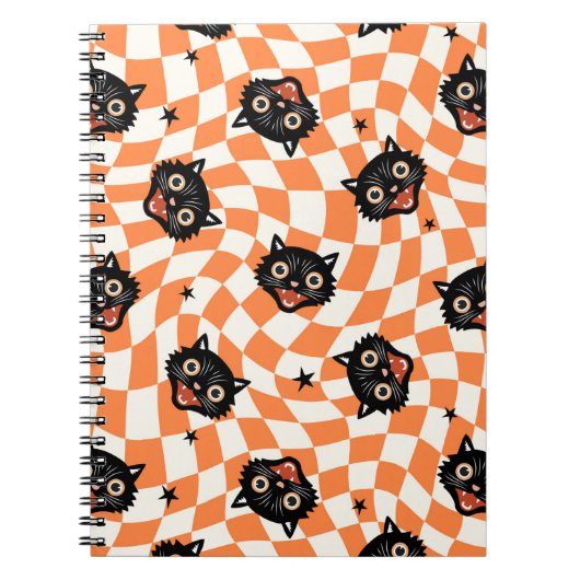 Retro Black Cat Oranje controlepatroon Notitieboek (Voorkant)