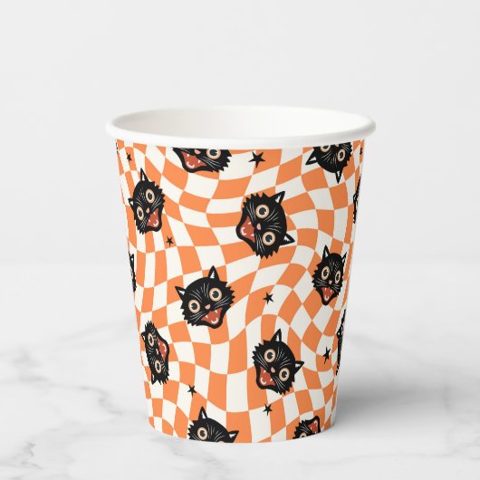 Retro Black Cat Oranje controlepatroon Papieren Bekers
