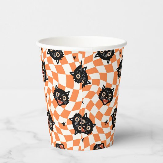Retro Black Cat Oranje controlepatroon Papieren Bekers (Rechts)