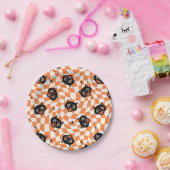 Retro Black Cat Oranje controlepatroon Papieren Bordje (Feest)