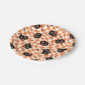 Retro Black Cat Oranje controlepatroon Papieren Bordje (Gekanteld)