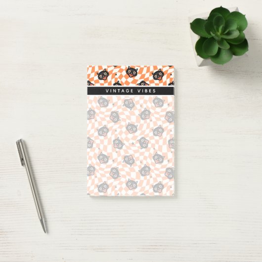 Retro Black Cat Oranje controlepatroon Post-it® Notes (Kantoor)