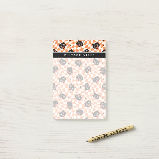 Retro Black Cat Oranje controlepatroon Post-it® Notes (Op bureau)