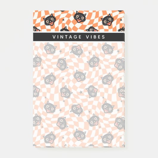 Retro Black Cat Oranje controlepatroon Post-it® Notes (Voorkant)