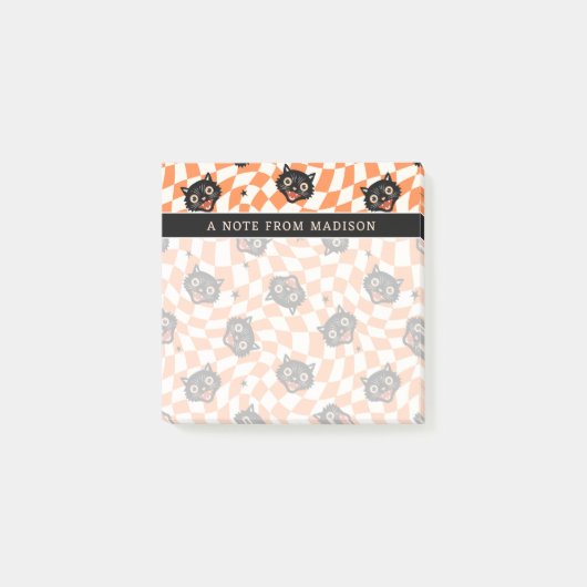 Retro Black Cat Oranje controlepatroon Post-it® Notes (Voorkant)
