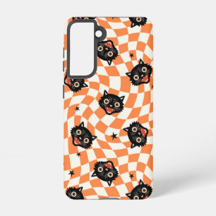 Retro Black Cat Oranje controlepatroon Samsung Galaxy Hoesje