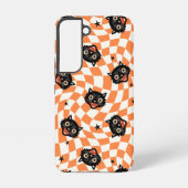 Retro Black Cat Oranje controlepatroon Samsung Galaxy Hoesje (Achterkant)