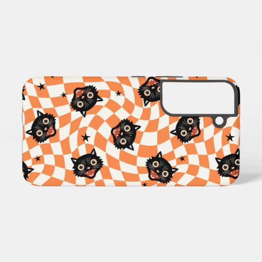 Retro Black Cat Oranje controlepatroon Samsung Galaxy Hoesje (Achterkant horizontaal)