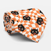 Retro Black Cat Oranje controlepatroon Stropdas (Opgerold)