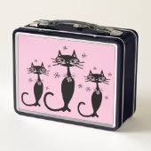RETRO BLACK CAT PINK METAL LUNCHBOXEN (Achterkant)