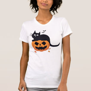Retro Black Cat Pumpkin Shirt - Halloween voor dam