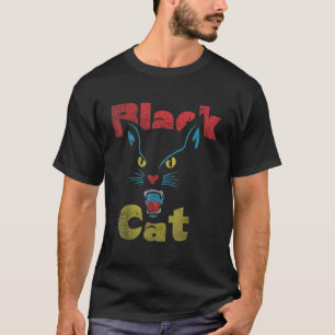 Retro Black Cat Retro Fireworks Halloween T-shirt