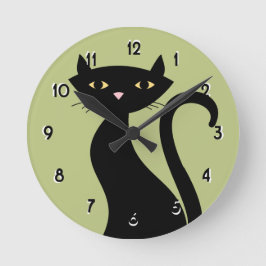 Retro Black Cat Ronde Klok