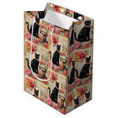 Retro Black Cat Roze ketting Collage Medium Cadeauzakje (Voorkant Gekanteld)