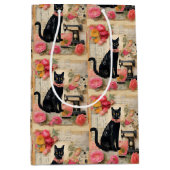 Retro Black Cat Roze ketting Collage Medium Cadeauzakje (Voorkant)