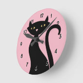 Retro Black Cat roze Ronde Klok (Hoek)