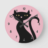 Retro Black Cat roze Ronde Klok (Voorkant)