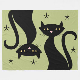 Retro Black Cat, tarwegras Fleece Deken