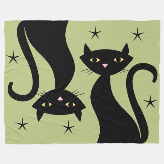 Retro Black Cat, tarwegras Fleece Deken (Voorkant (Horizontaal))
