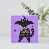 Retro Black Cat Witch Funny Halloween Kaart (Staand voorkant)