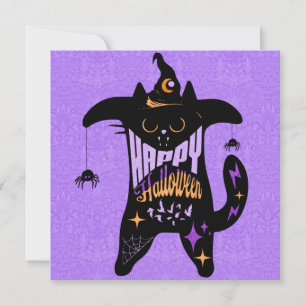 Retro Black Cat Witch Funny Halloween Kaart