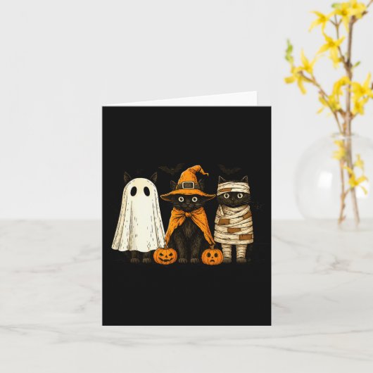 Retro Black Cat Witch Y Halloween Pumpkin Women Me Kaart (Gele Bloem)
