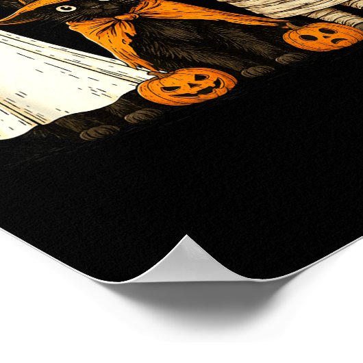 Retro Black Cat Witch Y Halloween Pumpkin Women Me Poster (Hoek)